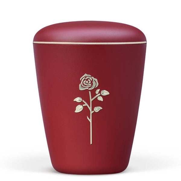26306 Naturstoffurne, Weinrot Velours, Rose Stripdome gold, Goldband