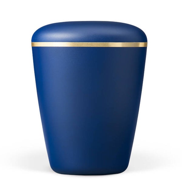 26401 Naturstoffurne, Saphirblau Velours, Goldband gebürstet