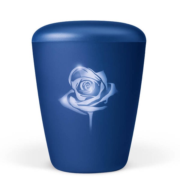 26410 Naturstoffurne, Saphirblau Velours, Airbrush: Rose