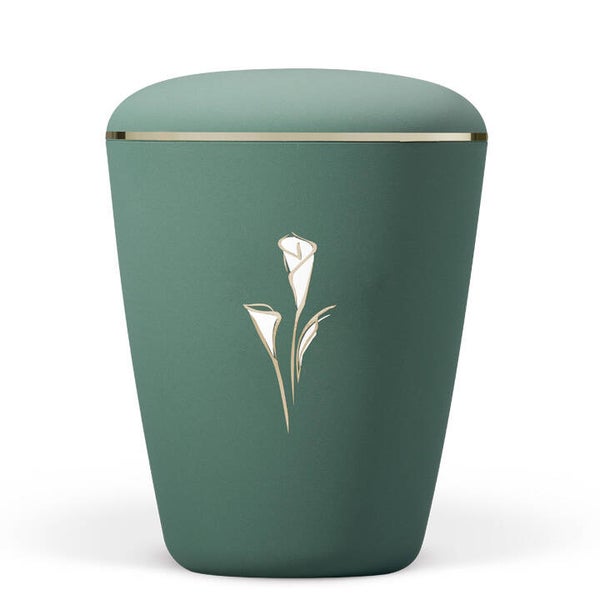 26552CA-GB Naturstoffurne, Olivgrün Velours, Dekor: Calla Gold/Weiß, Goldband