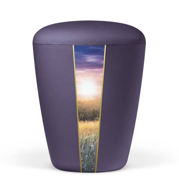 26681VLA Naturstoffurne, Violett Velours, Dekor "Landschaft"