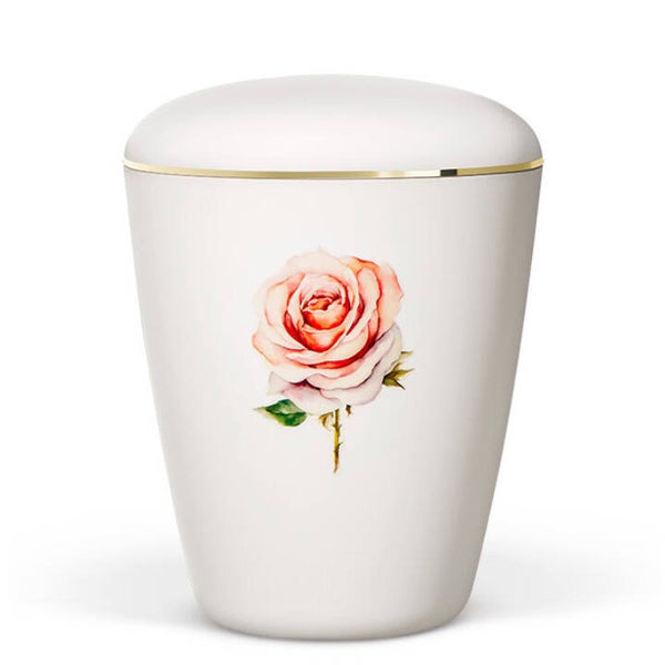 26852 Naturstoffurne, Weiß-Matt, Rose, Goldband