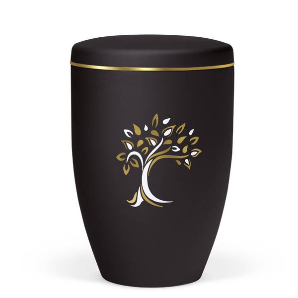 27080 Naturstoffurne, Anthrazit Velours, Goldband Baum ArtDecor Gold/Weiß verspiegelt