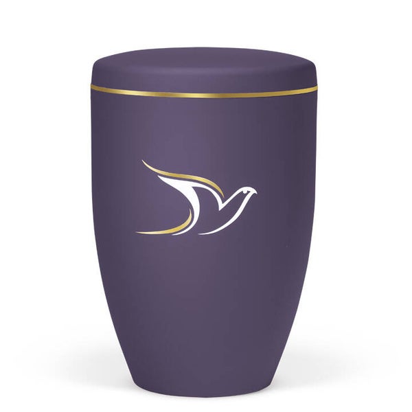 27135 Naturstoffurne, Violett Velours, Taube Gold/Weiß, Goldband