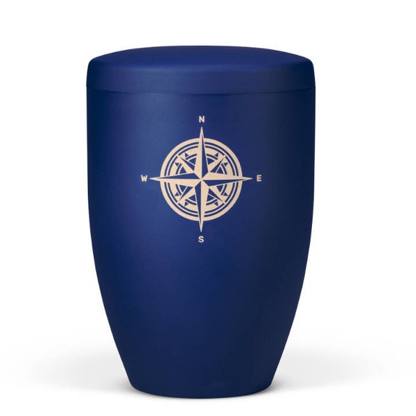 27153 Naturstoffurne, Saphirblau Velours, Lasergravur Motiv: Kompassrose