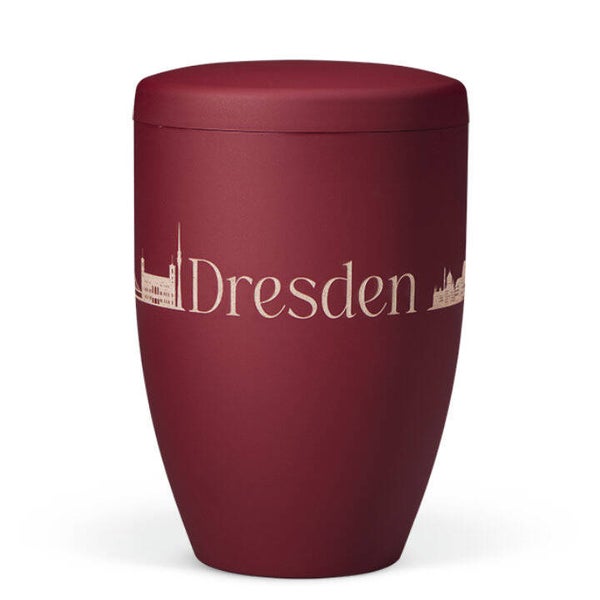 27200-LG-Dresden Naturstoffurne, Weinrot Velours, Lasergravur Stadt Dresden