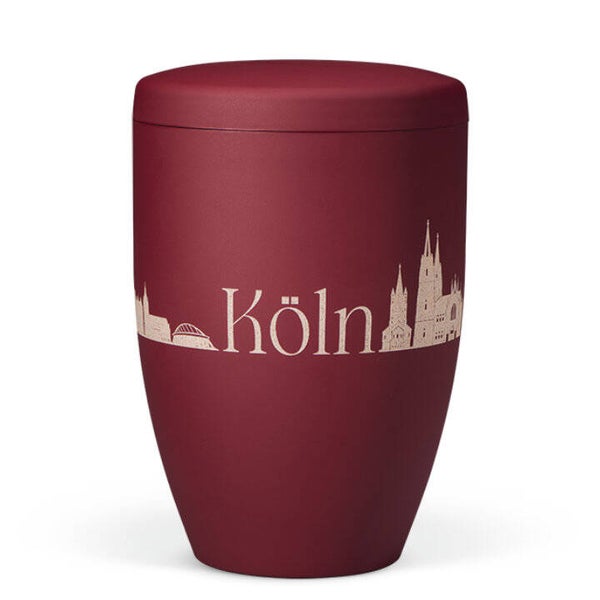 27200-LG-Köln Naturstoffurne, Weinrot Velours, Lasergravur Stadt Köln