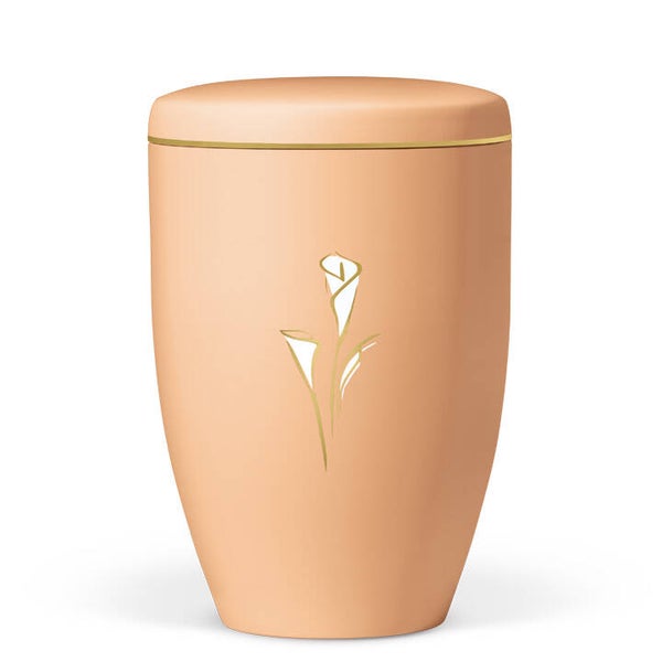 27282 Naturstoffurne, Ockerorange, Calla Gold/Weiß, Goldband