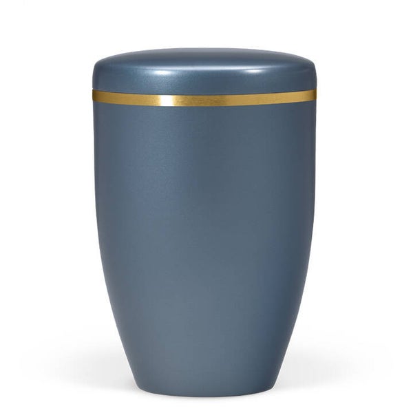 27451 Naturstoffurne, Blau Perlmutt, Goldband gebürstet