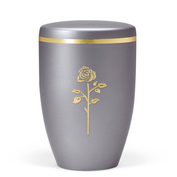27531 Naturstoffurne, Stahlgrau, Stripdome Rose, Goldband gebürstet