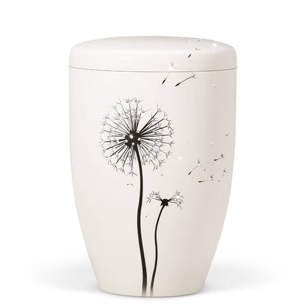 27570 Naturstoffurne, Cremeweiß Pusteblume mit hochwertigen Kristallen