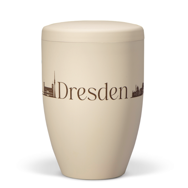 27600-LG-Dresden Naturstoffurne, Sandbeige, Lasergravur Stadt Dresden