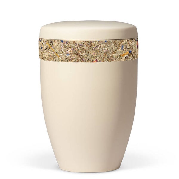 27632 Naturstoffurne, Sandbeige, Almwiesn mit bunten Blüten