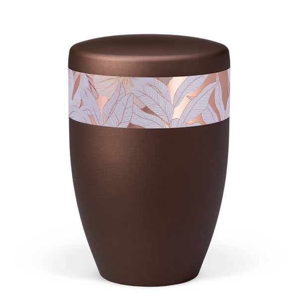 27725 Naturstoffurne, Kastanienbraun Matt Rosé Gold, Dekor "Blätter"