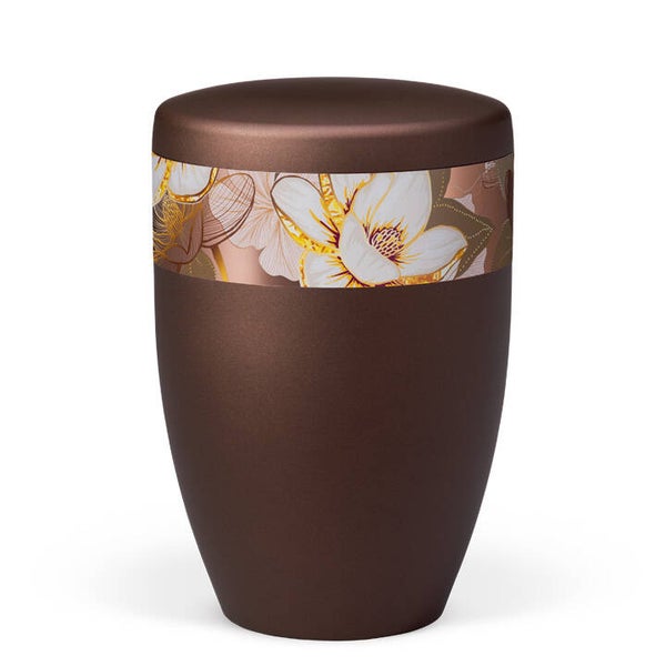 27726 Naturstoffurne, Kastanienbraun Matt Rosé Gold, Dekor "Magnolia"