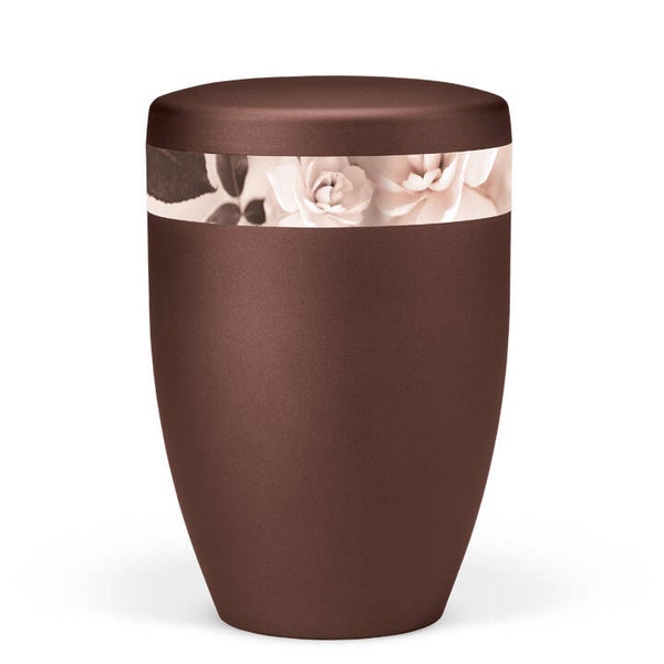 27731 Naturstoffurne, Kastanienbraun Matt Dekor "Rose" Sepia Effekt