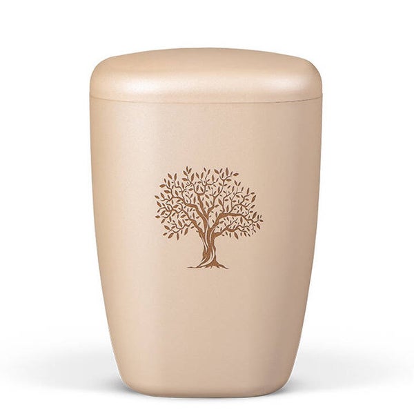 28192 Naturstoffurne, Perlbeige Lasergravur Lebensbaum