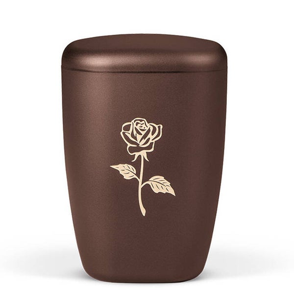 28290 Naturstoffurne, Kastanienbraun Matt, Lasergravur "Rose"