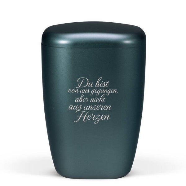 28398 Naturstoffurne, Petrol, Lasergravur-T2, "Du bis von uns gegangen..."