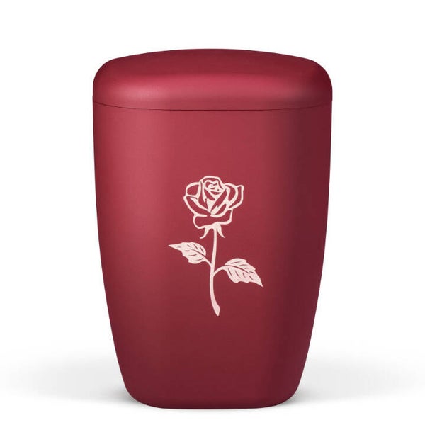 28640 Naturstoffurne, Weinrot Velours, Lasergravur, Rose