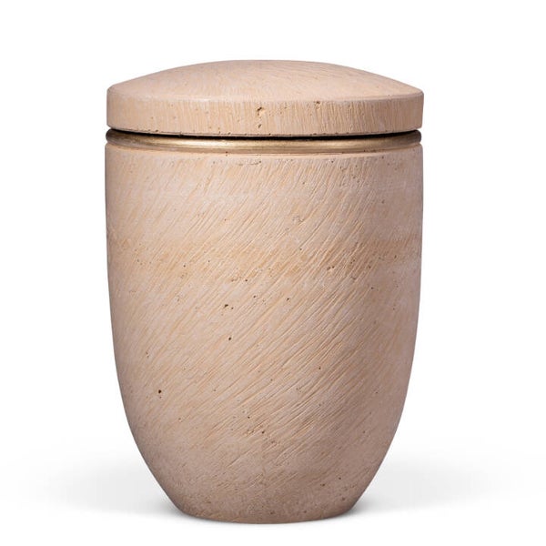 31602 Dujura-Urne aus Kalzium, Mineralische Steinoptik, Terracotta, Akzentring goldfarbig