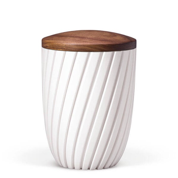 36120 Naturstoffurne, Weiß Matt, Holzdeckel Nussbaum, Curwave