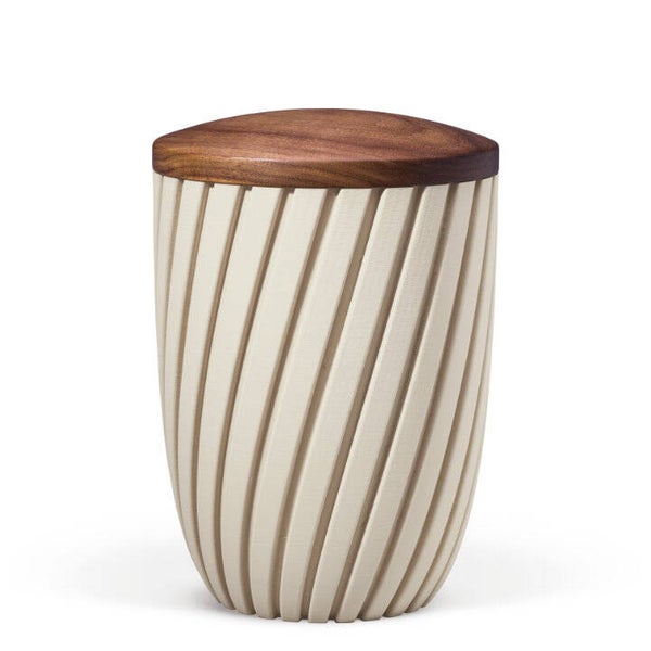 36170 Naturstoffurne, Sandbeige, Holzdeckel Nussbaum, Curwave