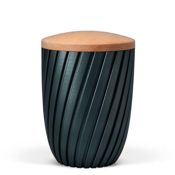 36260 Naturstoffurne, Petrol, Holzdeckel Linde, Curwave