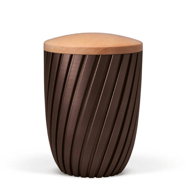 36310 Naturstoffurne, Kastanienbraun-Matt, Holzdeckel Linde, Curwave