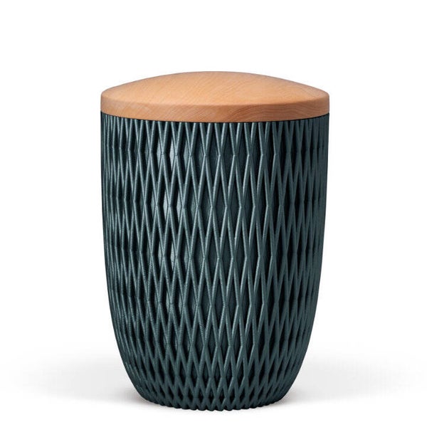 37260 Naturstoffurne, Petrol, Holzdeckel Linde, Carrea