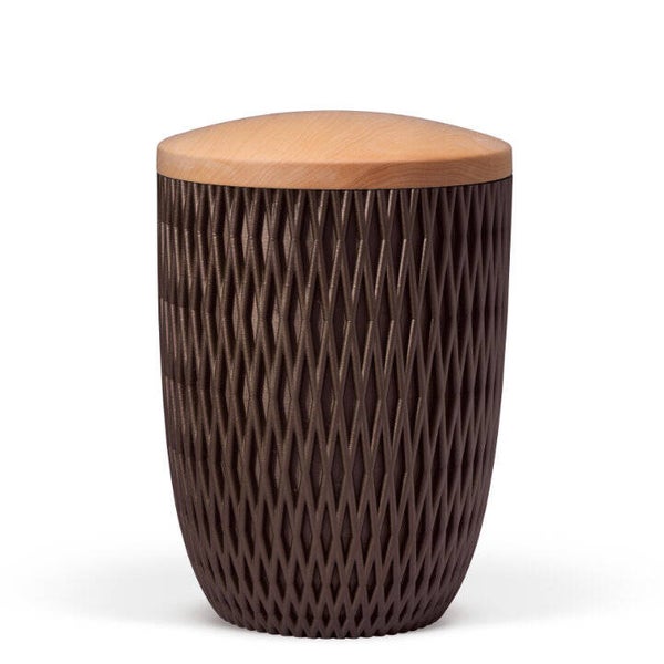 37310 Naturstoffurne, Kastanienbraun-Matt, Holzdeckel Linde, Carrea