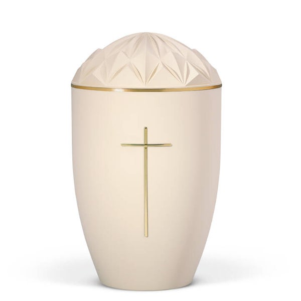40135 Naturstoffurne, Sandbeige, Goldband, Stripdome Kreuz Gold, Diamant