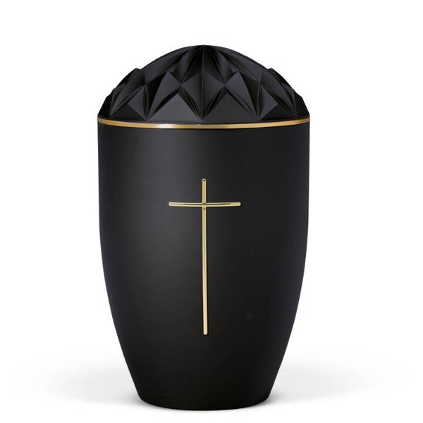 40385 Naturstoffurne, Anthrazit Velours, Goldband, Stripdome Kreuz Gold, Diamant