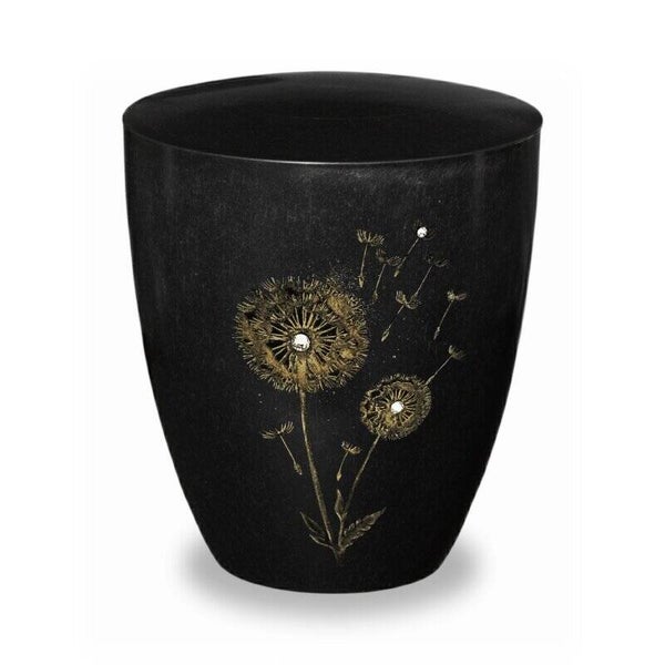 Urne Genesis Gravur "Gold" Pusteblume Schwarz Strasstein