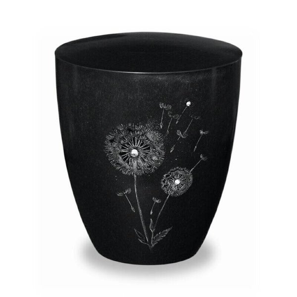 Urne Genesis Gravur "Silber" Pusteblume Schwarz Strassstein