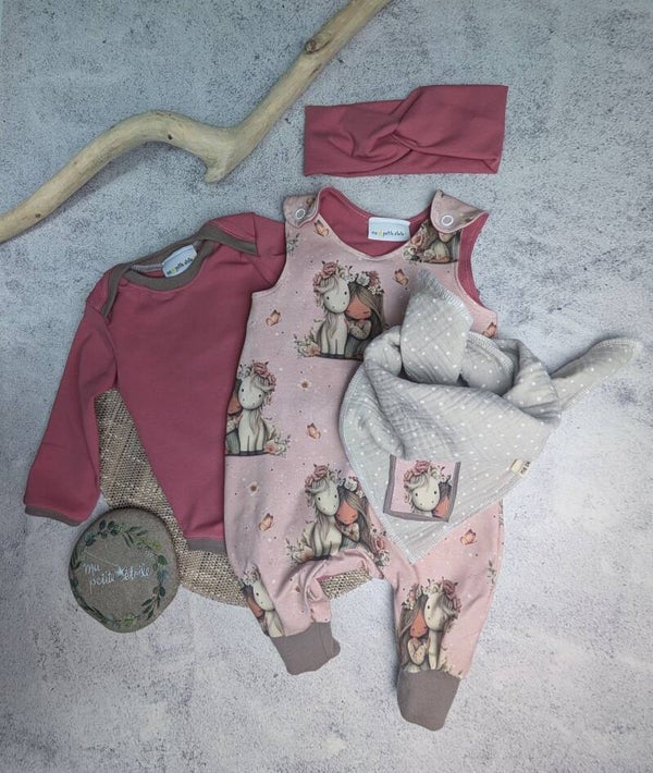 Set | Einhorn Mädchen I Strampler, Body, Haarband und Nuscheli