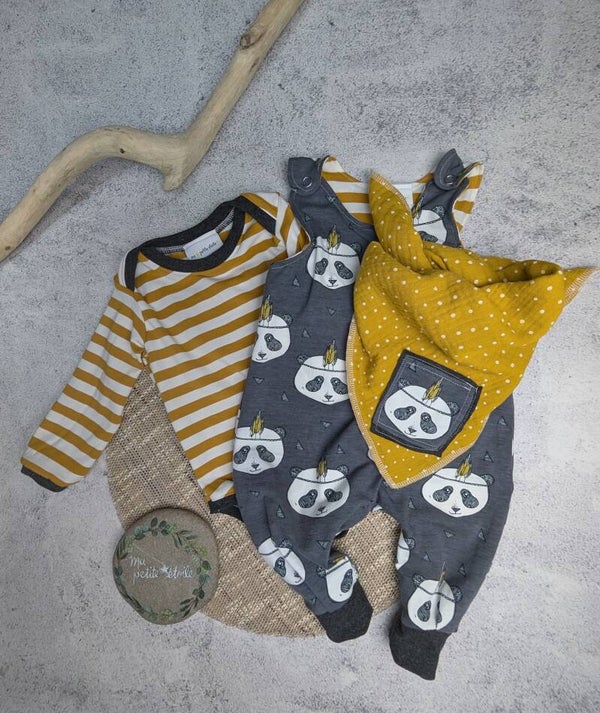 Set | Panda I Strampler, Body und Nuscheli