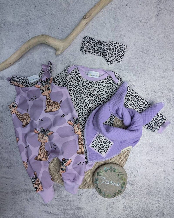 Set | Giraffe I Strampler, Body, Nuscheli und Stirnband