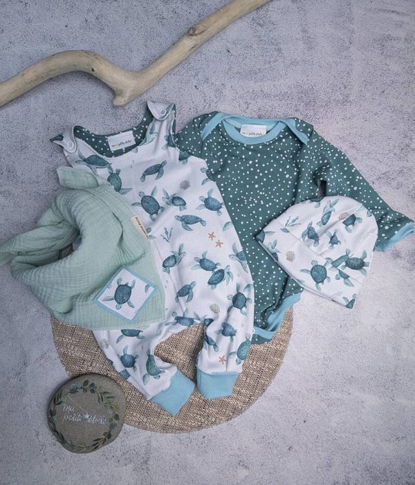 Set | Schildkröte l Strampler, Body, Nuscheli, Beanie