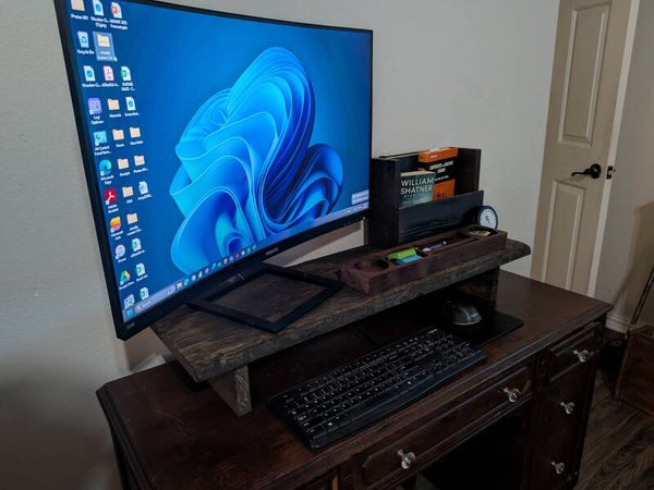 Rustic Hand Scraped Live Edge Monitor Stand