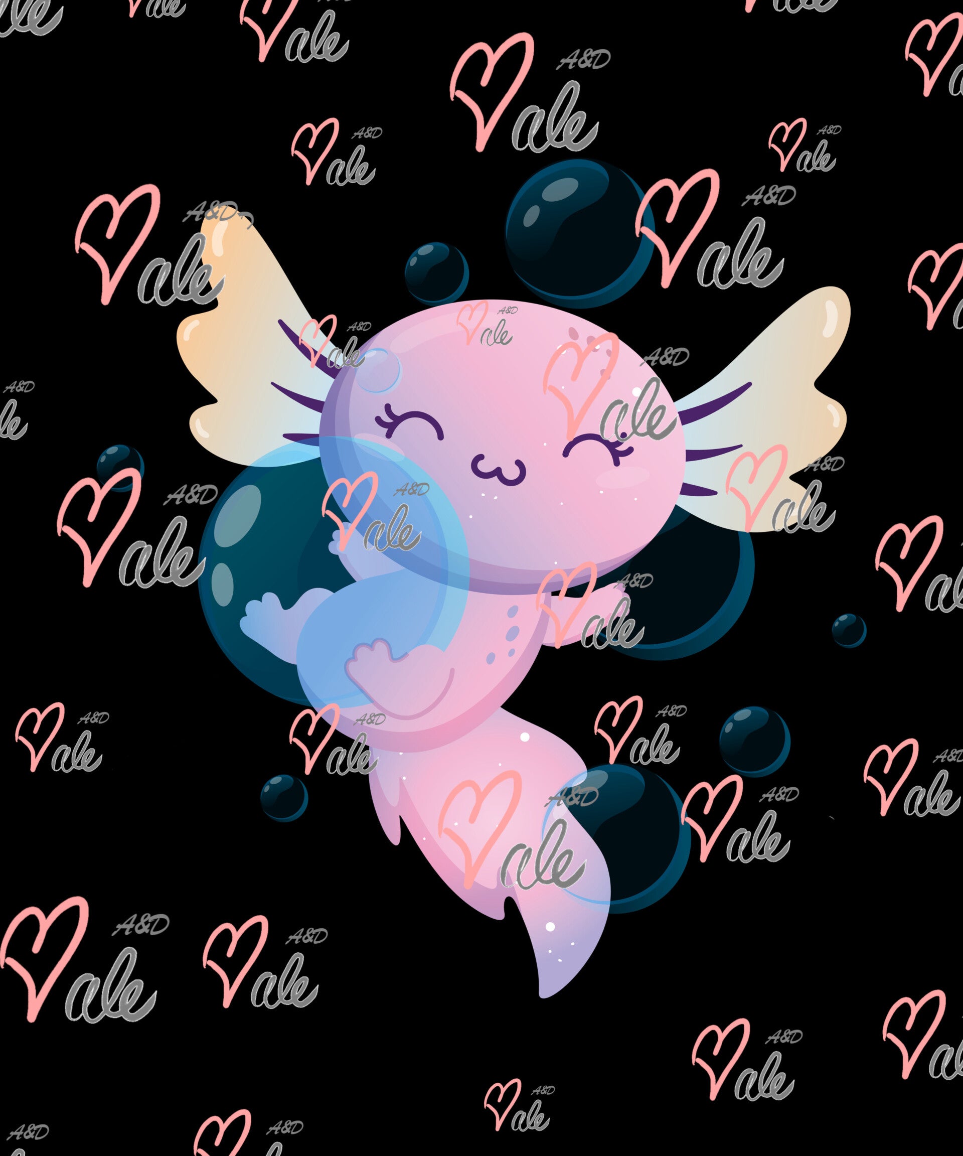 Axolotl hugging bubble