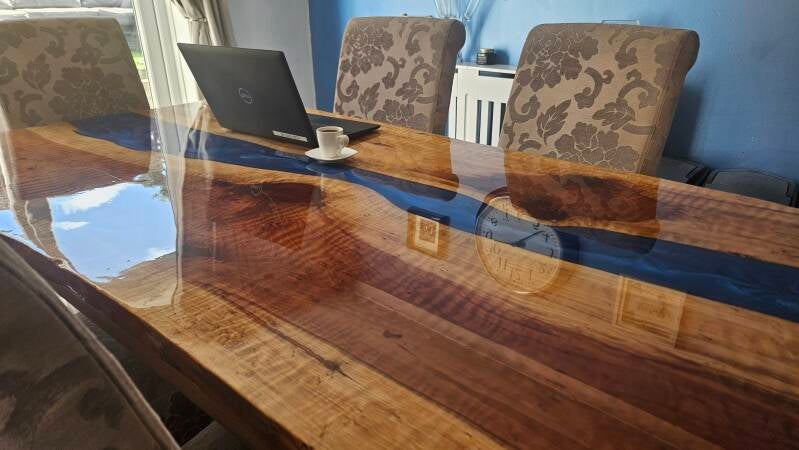 Dinning table. Blue epoxy river
