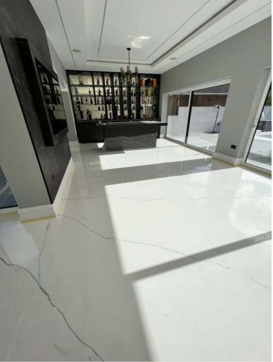 Seamless resin flooring in an open plan home in the UK