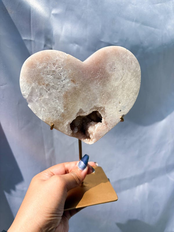 Pink amethyst heart on stand