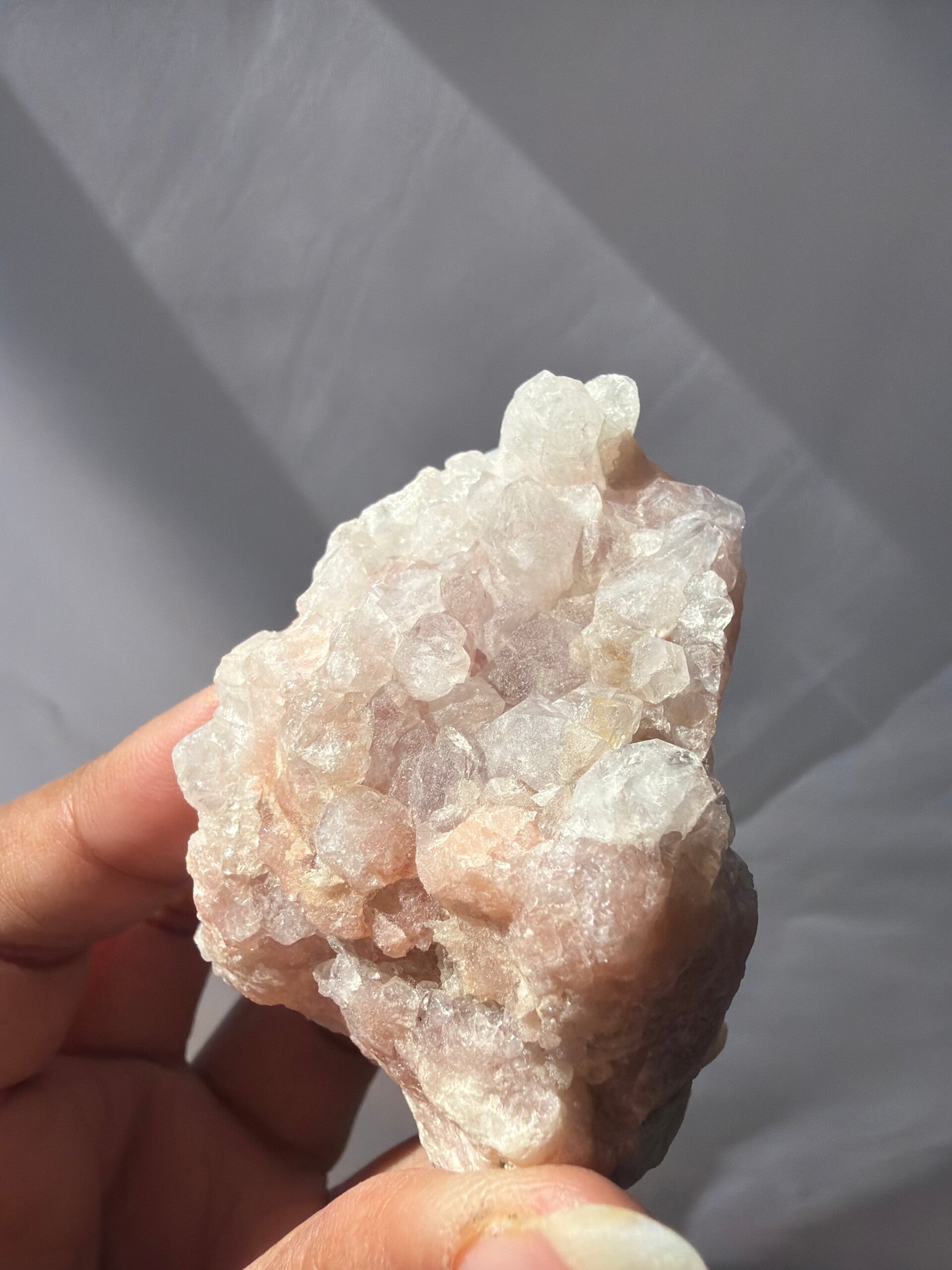 Pink calcite with druzy quartz