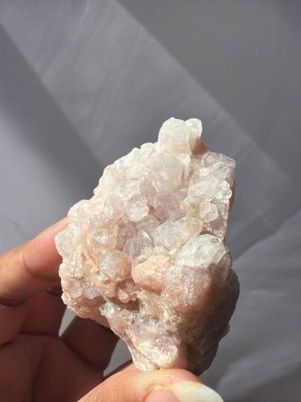 Pink calcite with druzy quartz