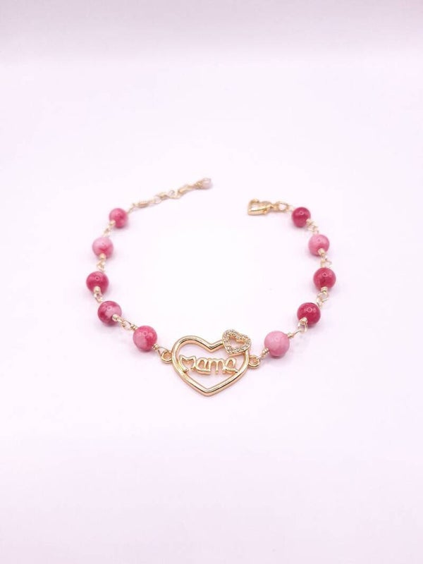 Pulsera para Mamá hecha a mano con corazón y circonitas