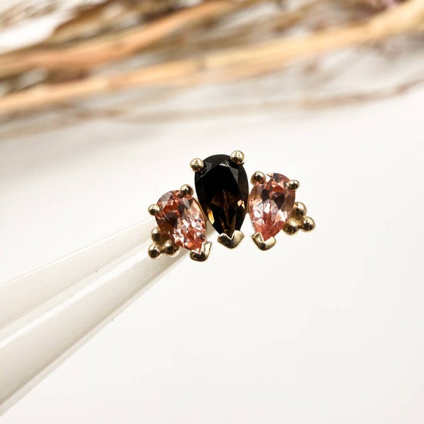 BVLA - 14KT Geel Goud - Greduated Pear Panorama - Sapphire + Smokey Quartz