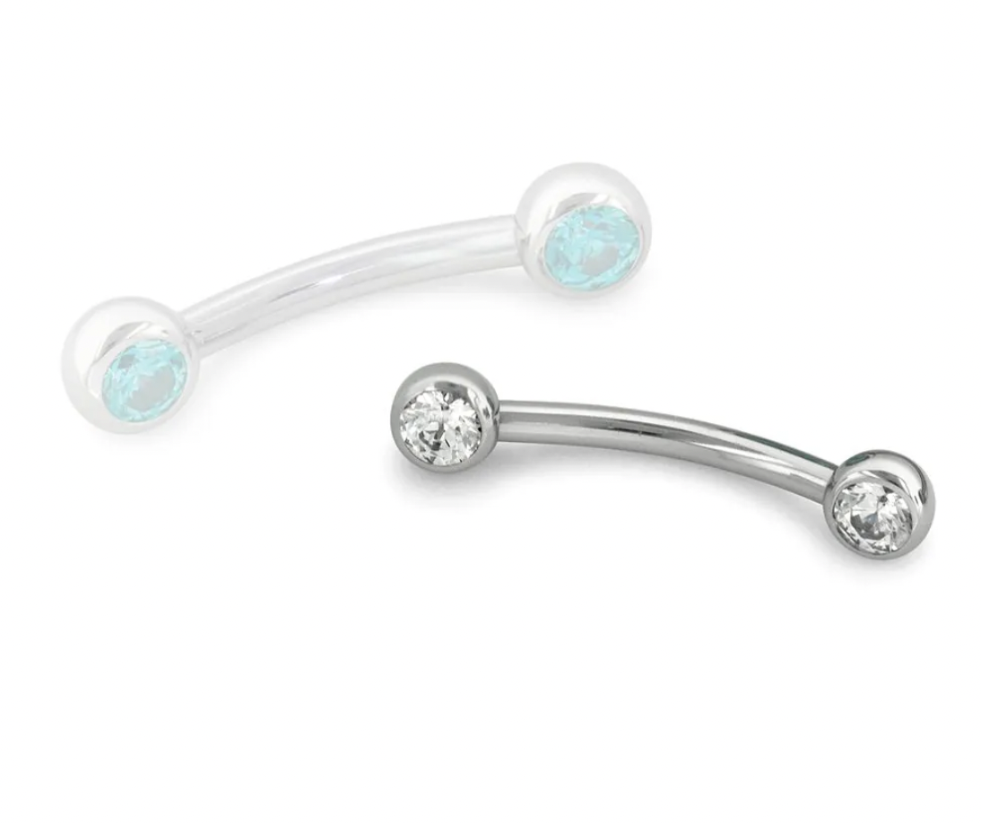 Neometal - titanium - Threadless - Curved Barbell - white CZ