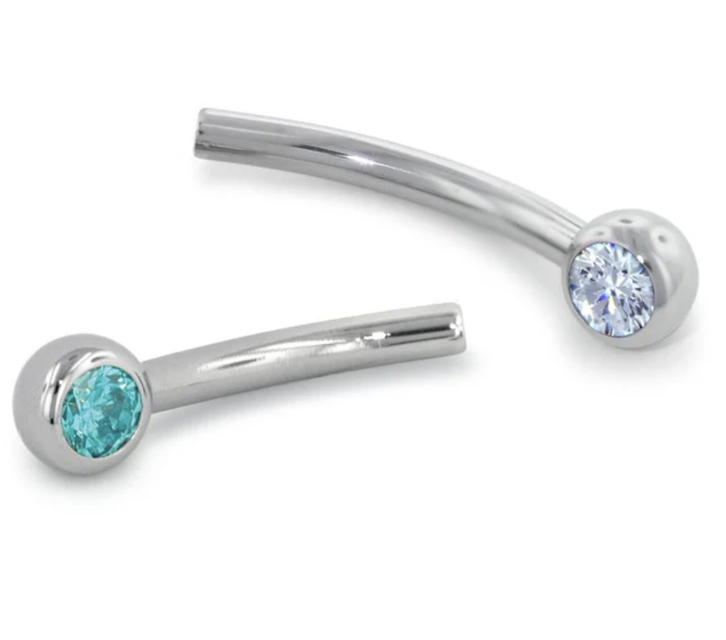 Neometal - Titanium - Threadless - Curved barbell W Fixed ball - White CZ